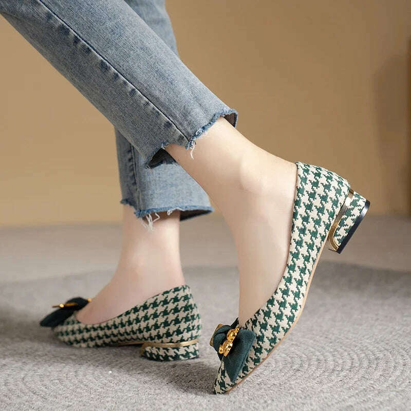 2024 Slip-On Flats - Pointed Toe, Houndstooth & Butterfly Knot