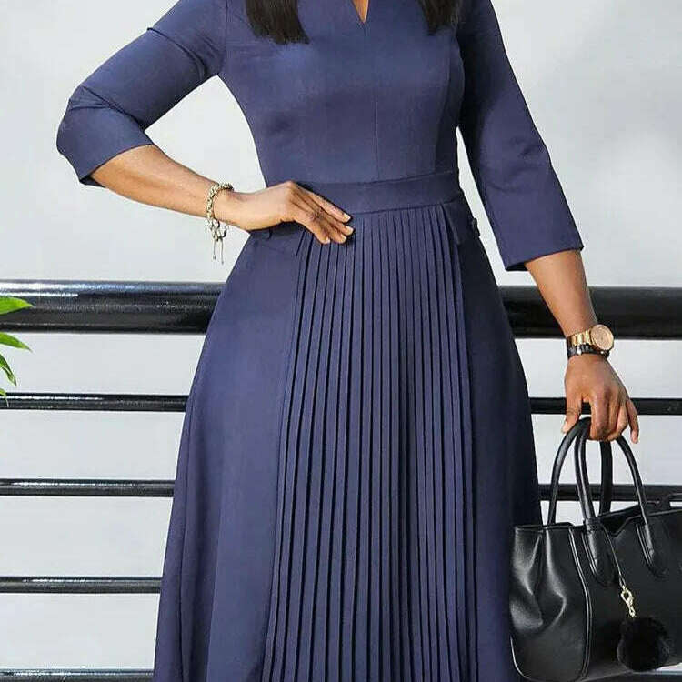 FairyShely 2025 Plus-Size A-Line V-Neck Long Sleeve Dress