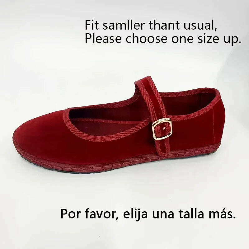 Velvet Mary Jane Flats - Casual, Chic, Red & Timeless