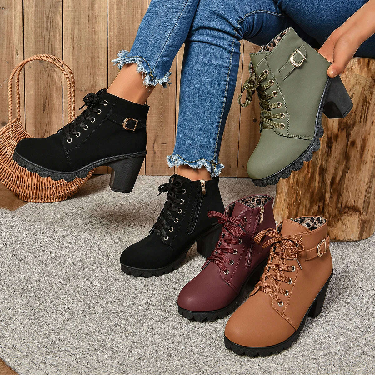 LINLING High Heel Ankle Boots
