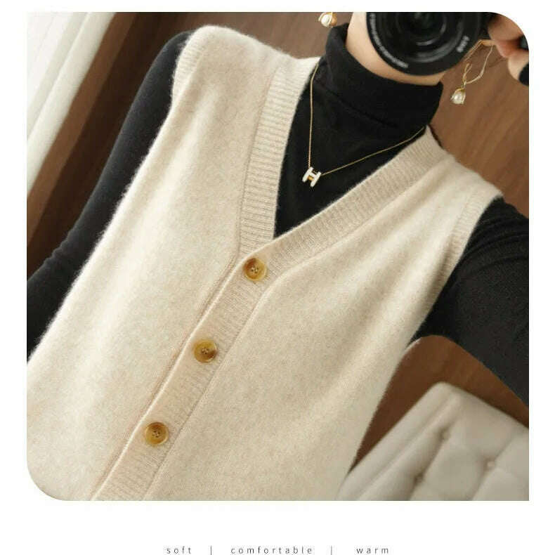 2024 Women's Cashmere Sleeveless Sweater Vest - D&M Boutique