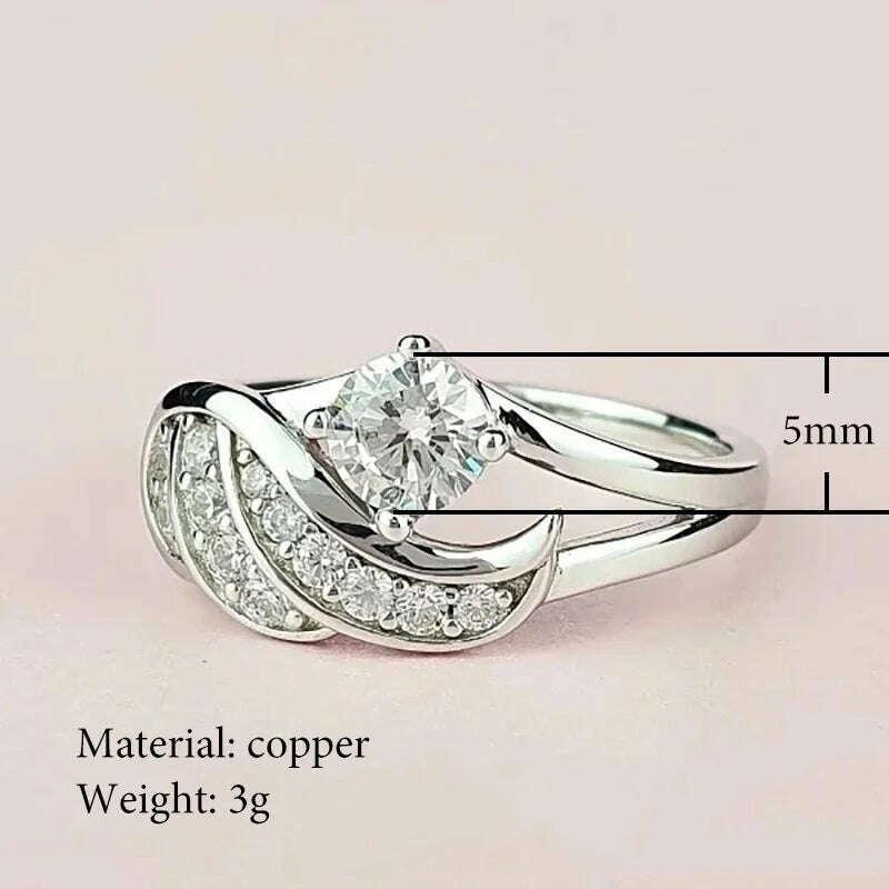 New Fashion Angel Wings Inlaid Zircon Women's Ring Electroplating Silver Color Glossy Rhinestone Creative Ladies Jewelry Jewelry