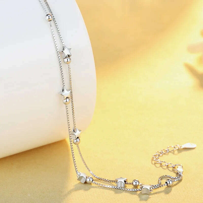 Fine 925 Sterling Silver Star Chain Bracelet for Women