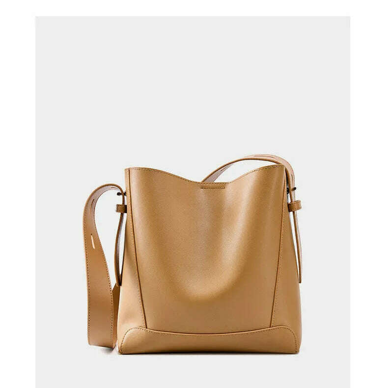 Minimalist Brown Leather Bucket Bag - Sleek and Structured