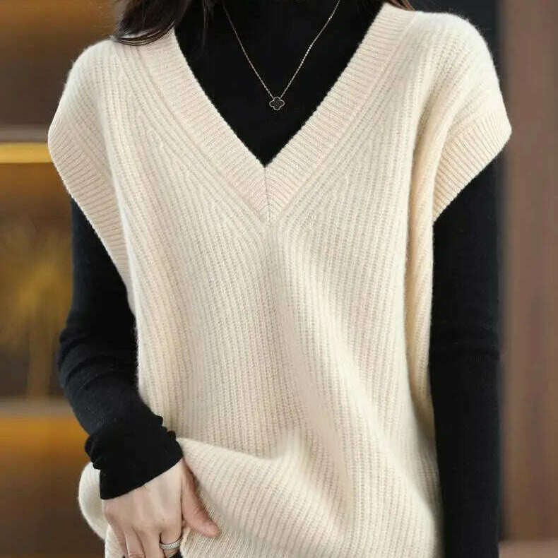 Knitted Vest Jacket – V-Neck, Sleeveless, Wool Blended Top