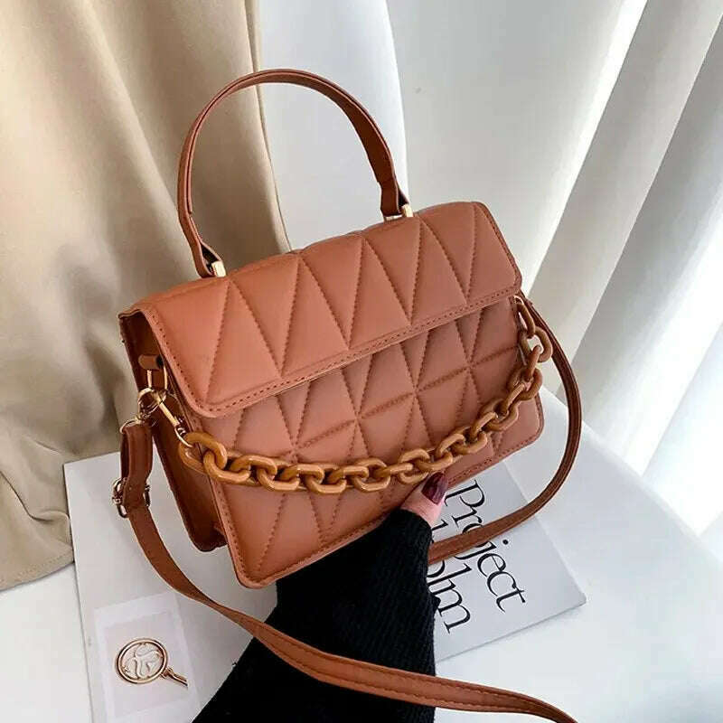 Plaid Square Crossbody Bag with Chain - Stylish & Compact