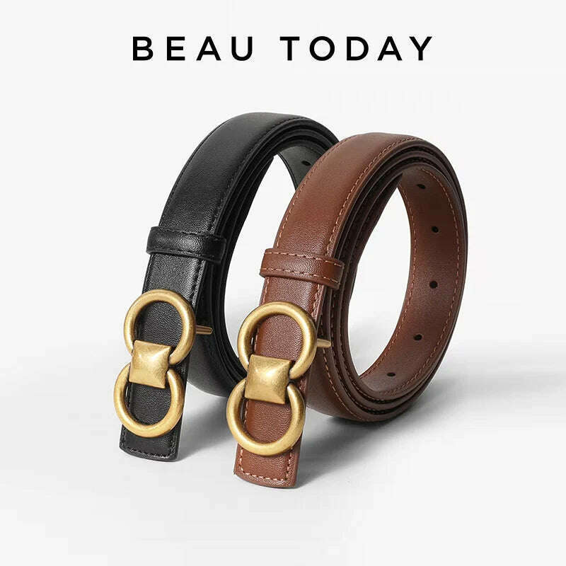 BEAUTODAY Cow Leather Belt with Symmetrical Buckle