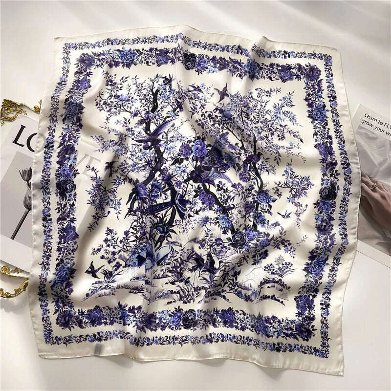 2024 New Fashion 70X70cmPrinted Women's Scarf Pashmina Silk Scarf Square Shawl Decorative Headband Neck Luxury Design Bandana