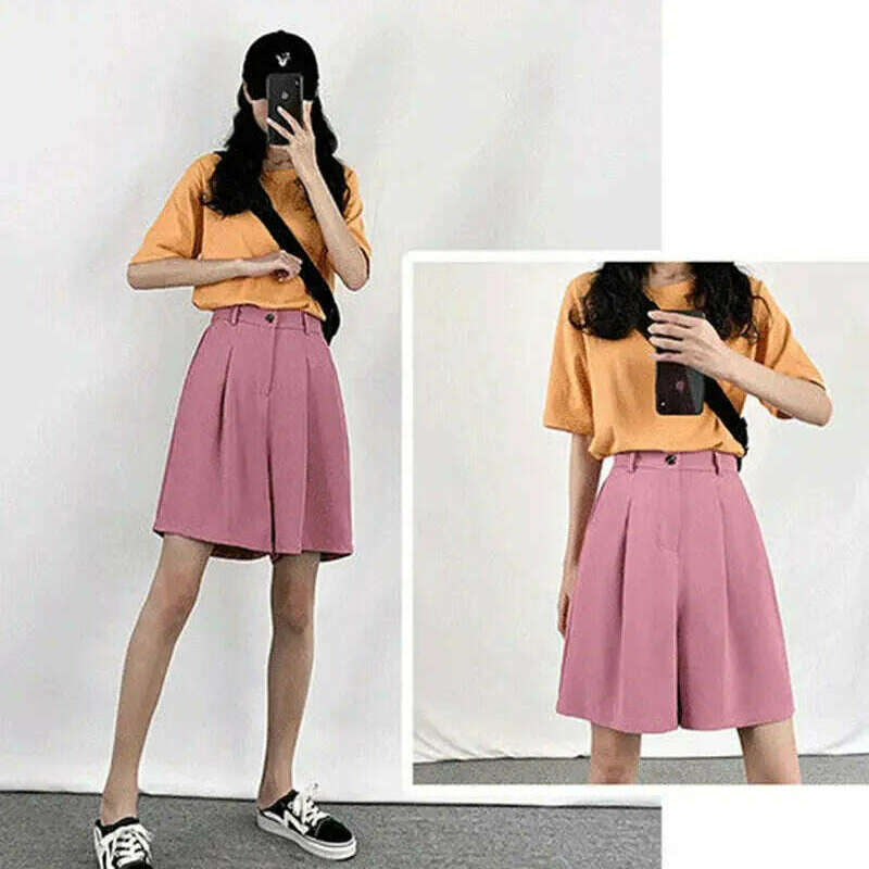 High Waist Wide Leg Shorts – Loose, Solid, Summer Office Style - D&M Boutique
