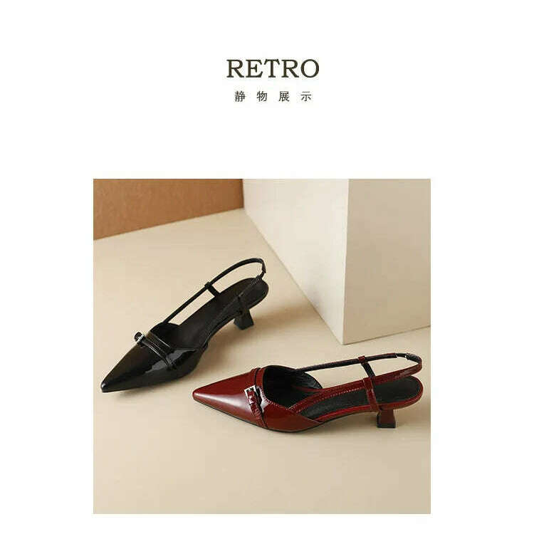 Patent Leather Pointed Toe Slingback Mid-Heel Sandal
