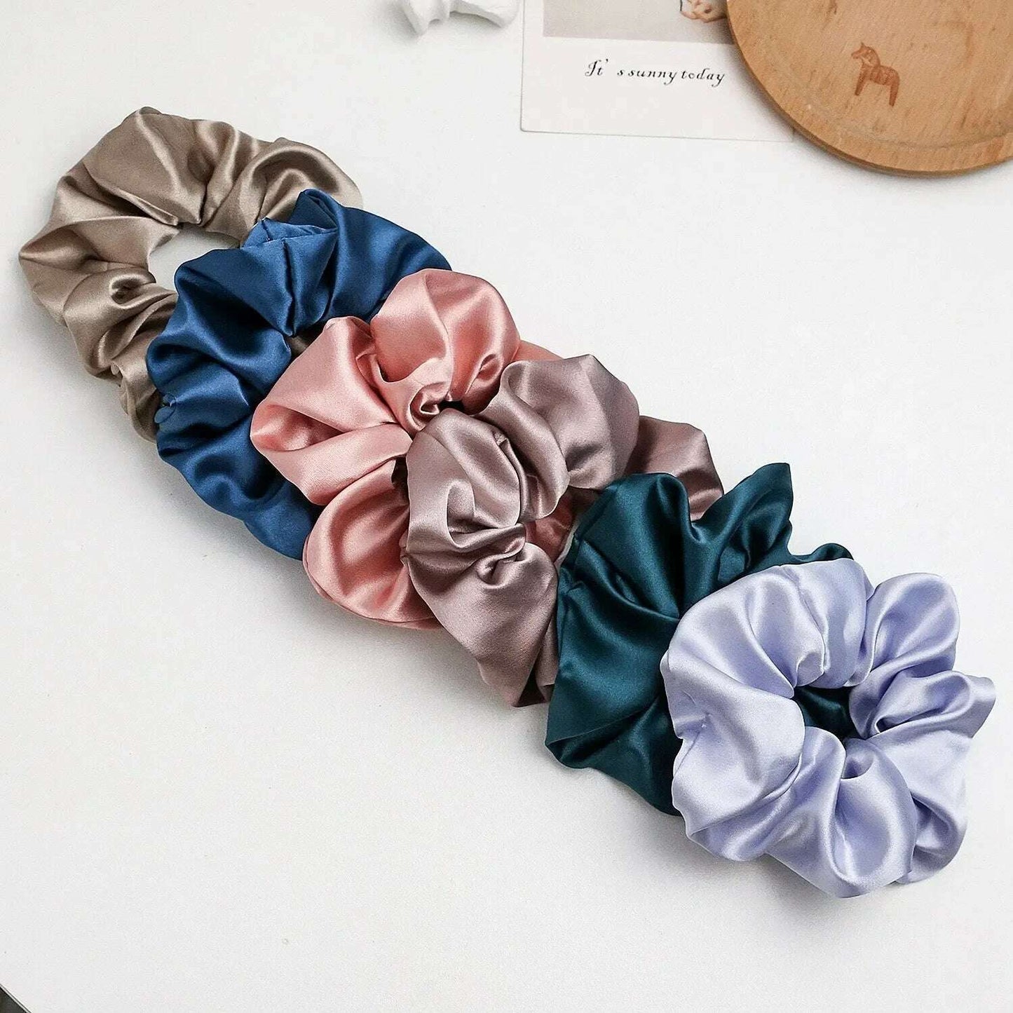 6-Piece Women's Pure Color Satin Large Scrunchie Set