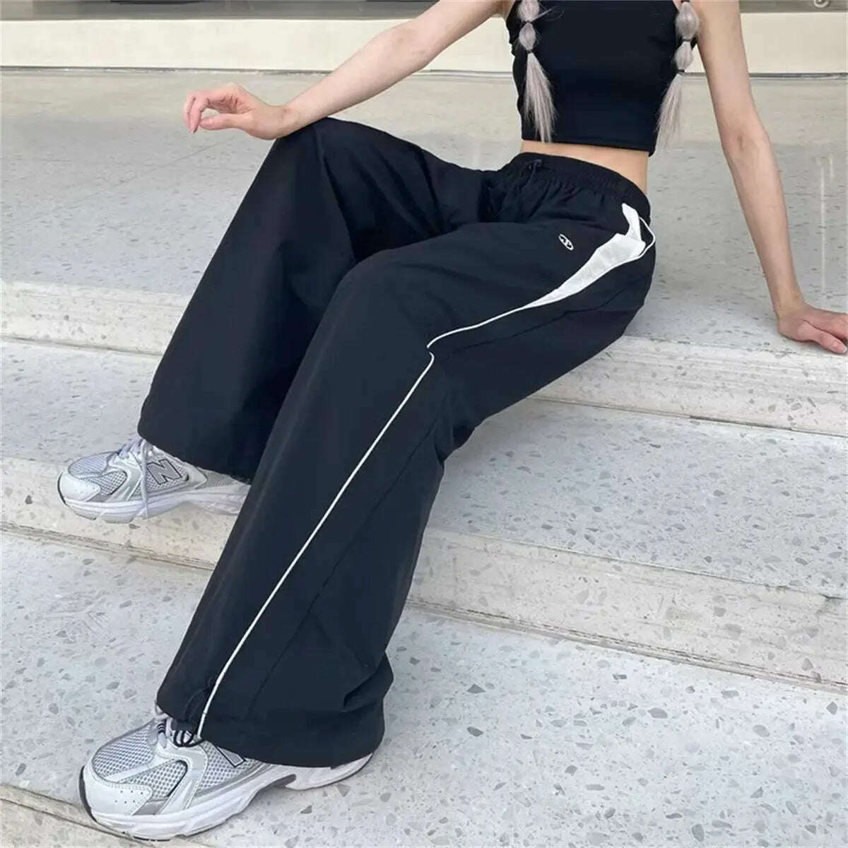 Casual Wide-Leg Cargo Pants – Drawstring, Y2K Streetwear Joggers - D&M Boutique