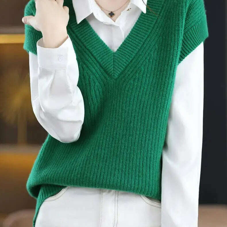 Knitted Vest Jacket – V-Neck, Sleeveless, Wool Blended Top