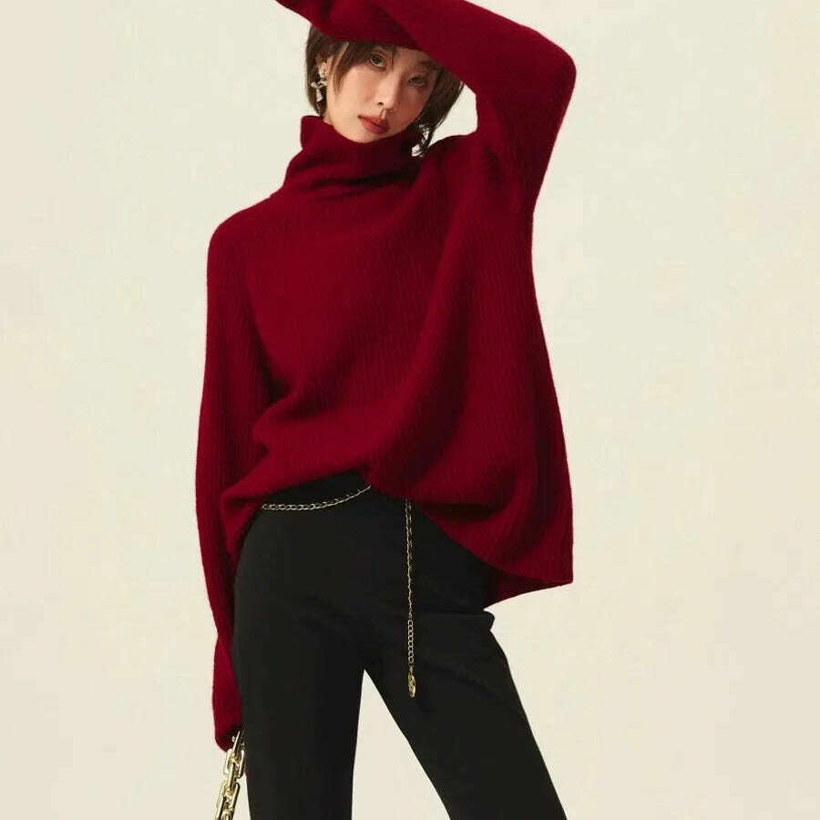 100% Cashmere Turtleneck Sweater – Loose Long Sleeve - D&M Boutique