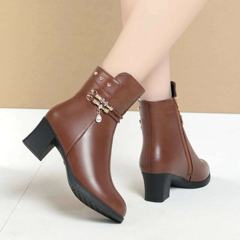 ZLMIAO SHZHANG Women’s Soft Leather Ankle Boots