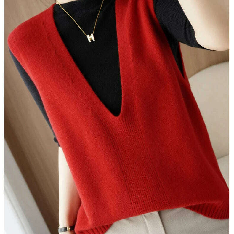 Autumn Knit V-Neck Vest – Loose, Solid, Stylish Layering - D&M Boutique