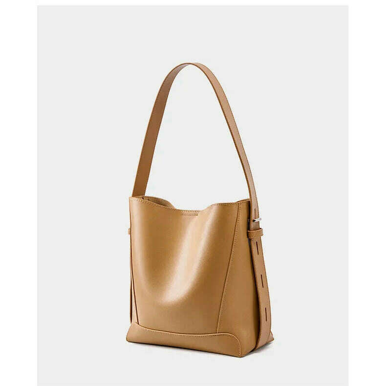 Minimalist Brown Leather Bucket Bag - Sleek and Structured