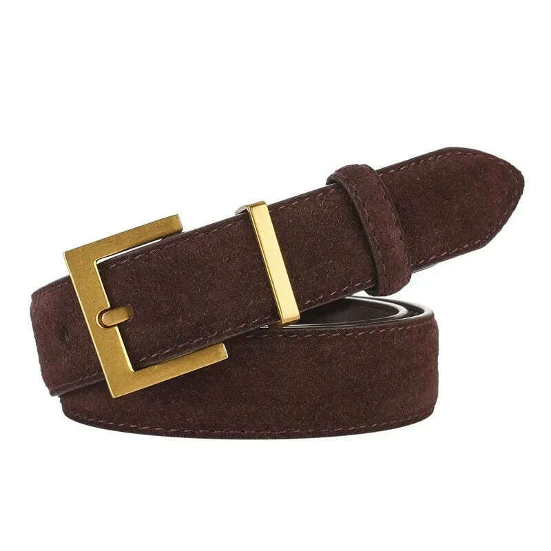 Casual Genuine Leather Belt with Gold Buckle