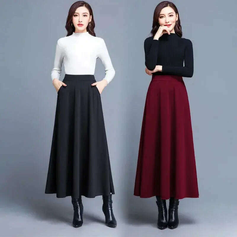 Autumn & Winter Woolen A-Line Skirt – High Waist, Big Hem - D&M Boutique