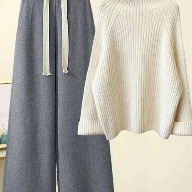 Winter Knitwear Set: Turtleneck Sweater & Wide-Leg Pants - D&M Boutique