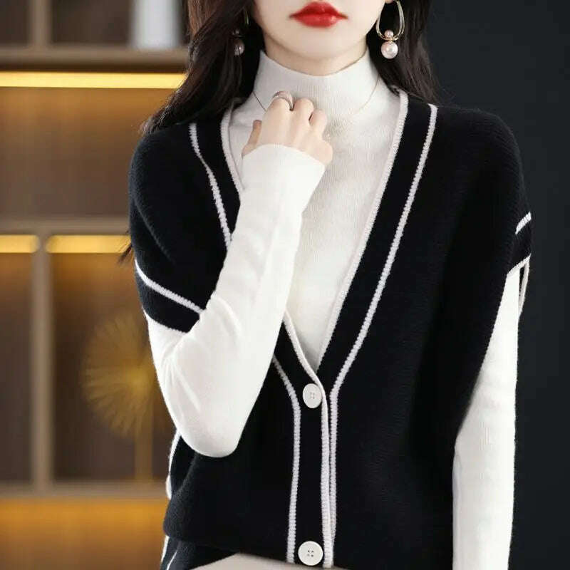 V-Neck Button-Down Sleeveless Cardigan – Cozy Knit Sweater for Autumn/Winter - D&M Boutique