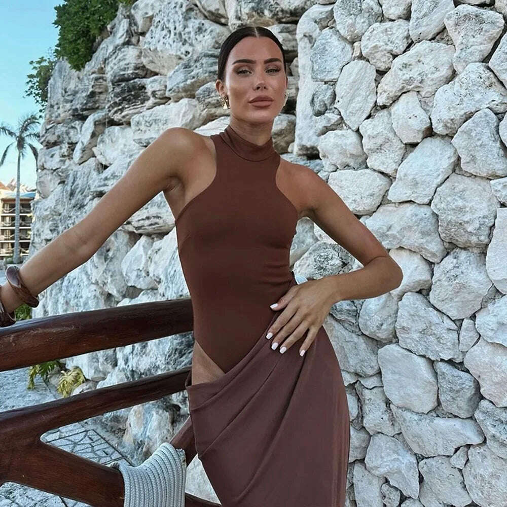 JULISSA MO Satin Hollow Out High-Waist Maxi Dress