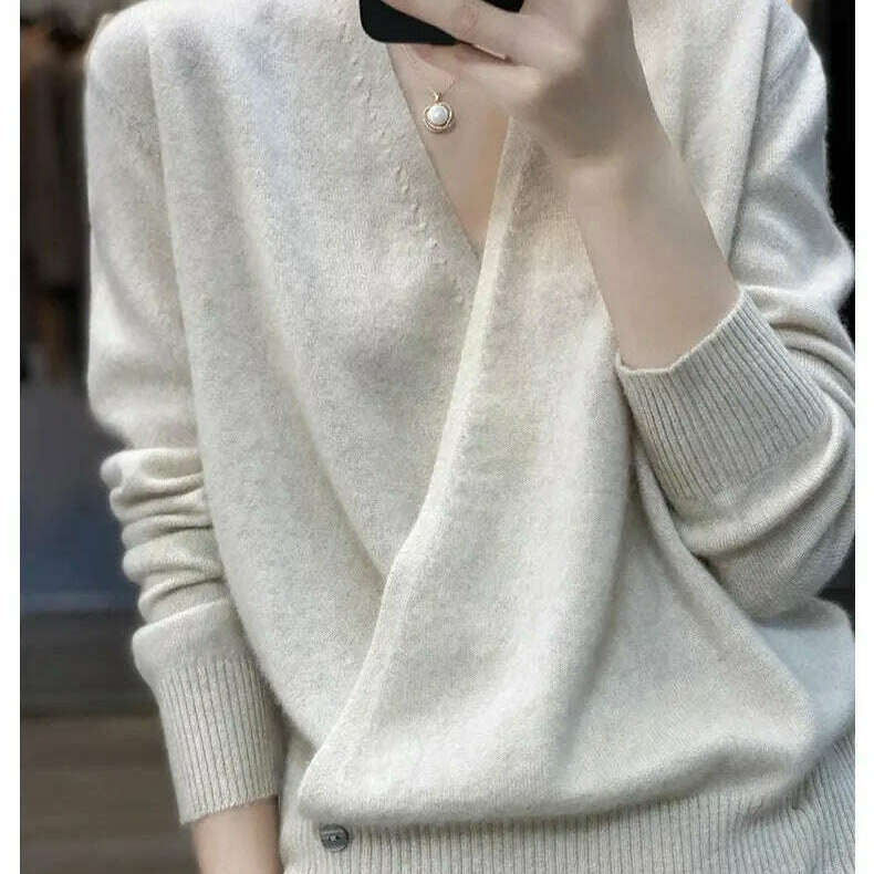 Japanese Kimono Cardigan Wool Sweater V-Neck Knitted Top - D&M Boutique
