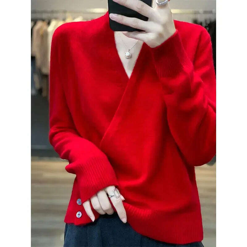 Japanese Kimono Cardigan Wool Sweater V-Neck Knitted Top - D&M Boutique