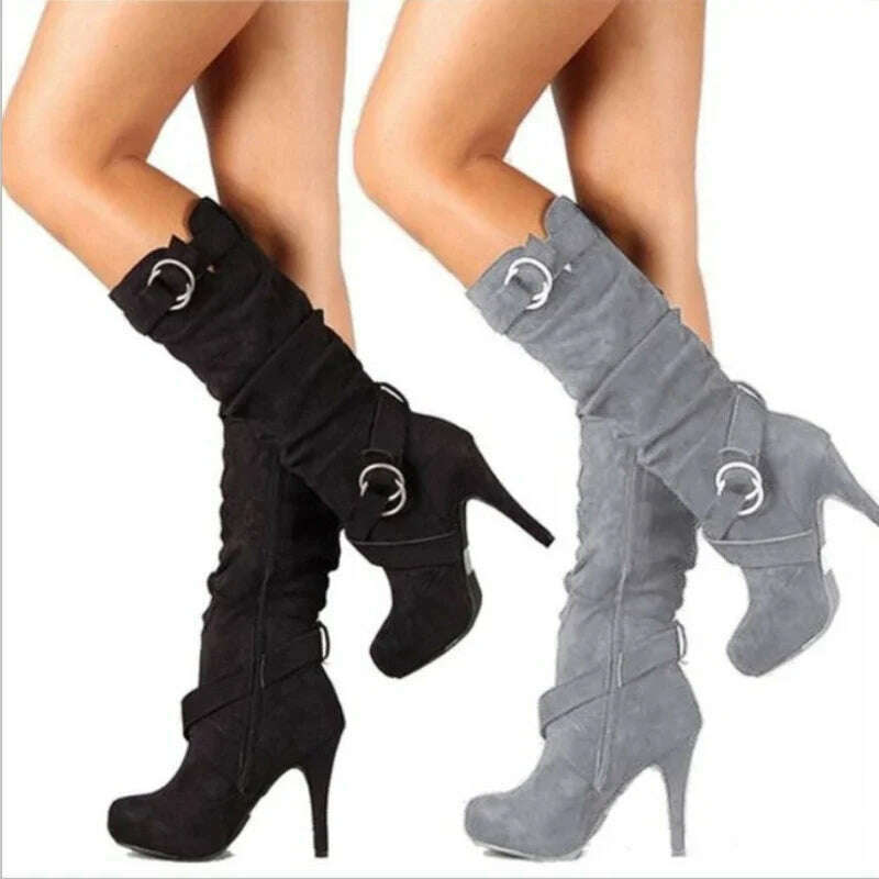 Retro Chic Over-the-Knee High Heel Boots for Women