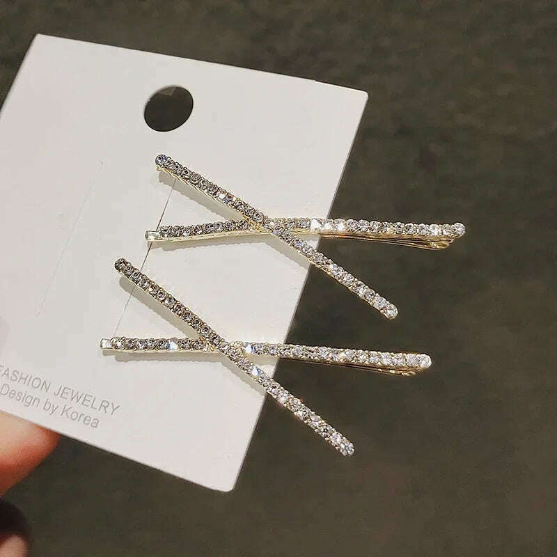 2pcs Cross Crystal Hairpins Rhinestone X Hair Clips