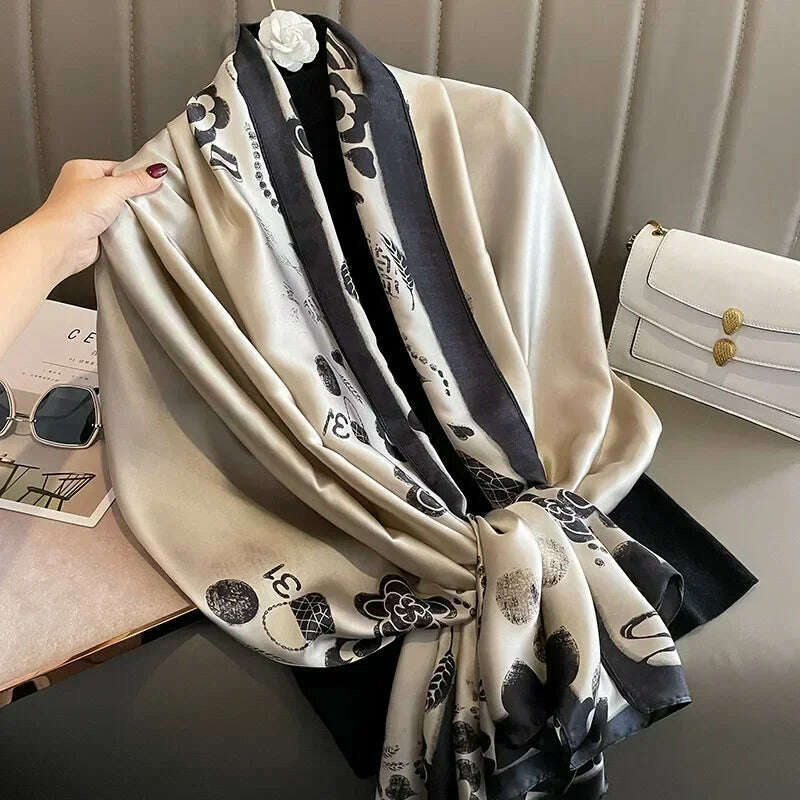 2023 Autumn Winter New Imitated Silk Scarf Women 180*90cm Outdoor Large Size Soft Silky Scarf Beach Long Luxury Scarf Lady Hijab