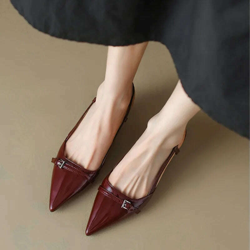 Patent Leather Pointed Toe Slingback Mid-Heel Sandal