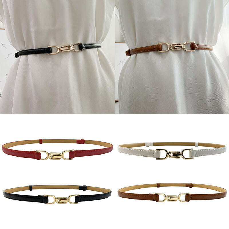 New Fashion Leather Thin Belt for Women with Metal Buckle