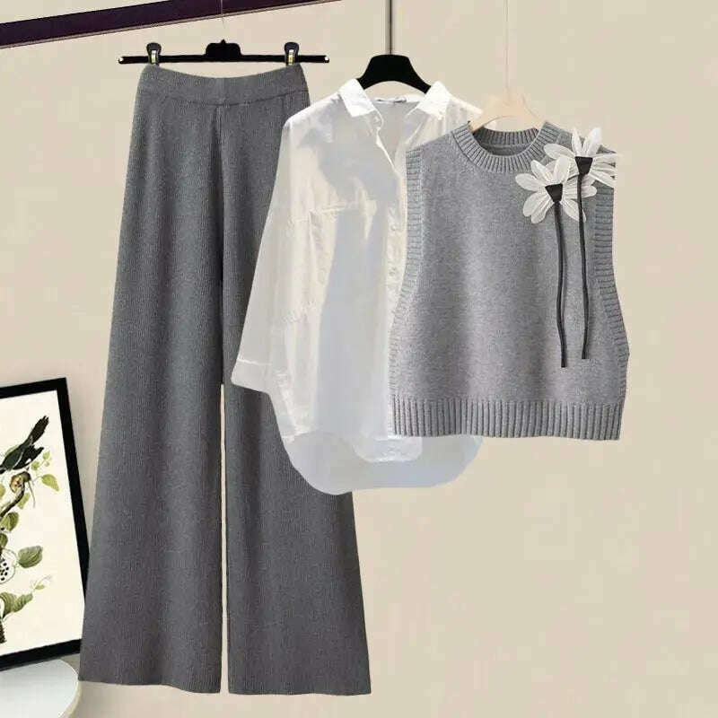 Autumn Winter Knitted 3-Piece Set: Vest, Shirt & Pants - D&M Boutique