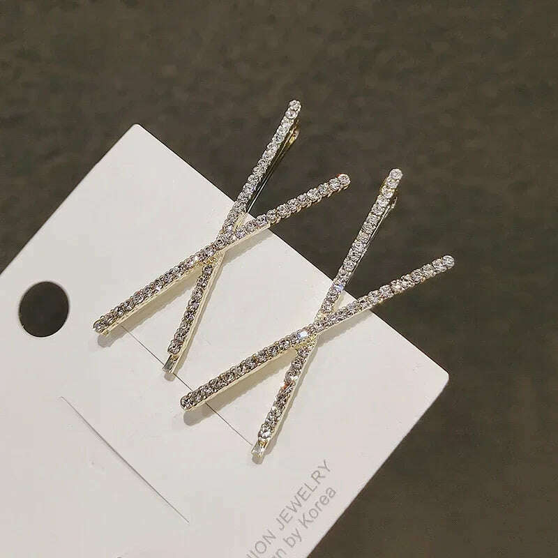 2pcs Cross Crystal Hairpins Rhinestone X Hair Clips