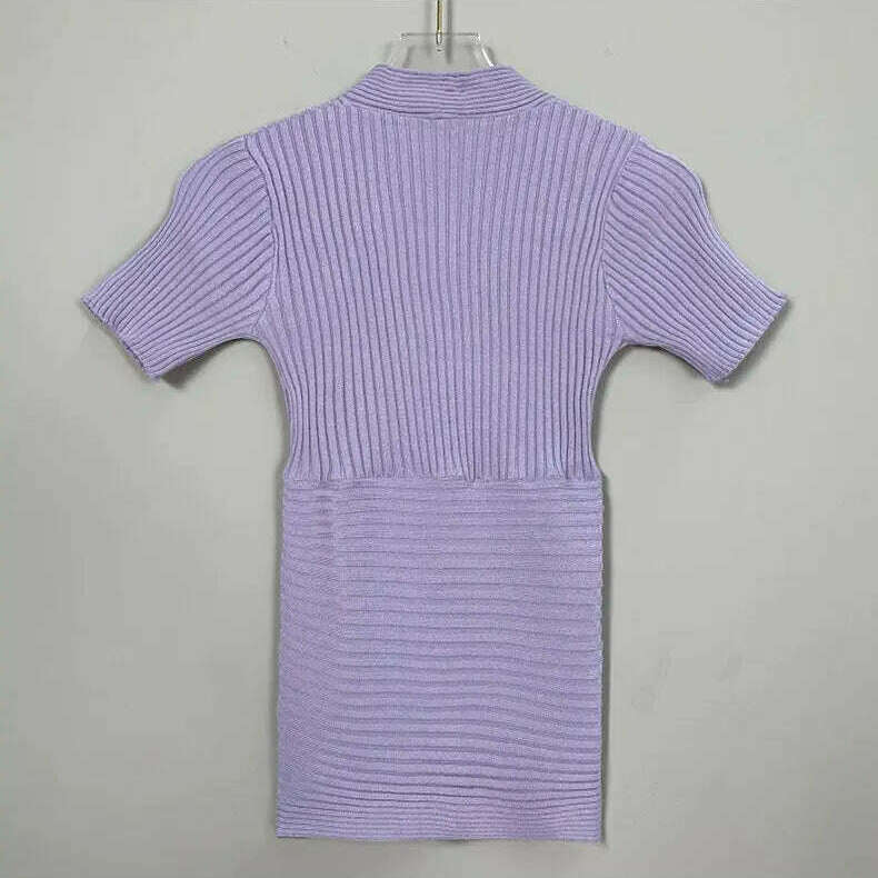 Deep V Knitted T-Shirt: Women's Summer Korean Fashion Tee - D&M Boutique