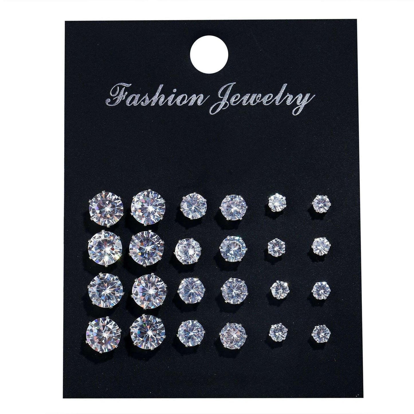 12 Pair White Shiny Wedding Stud Earrings Set