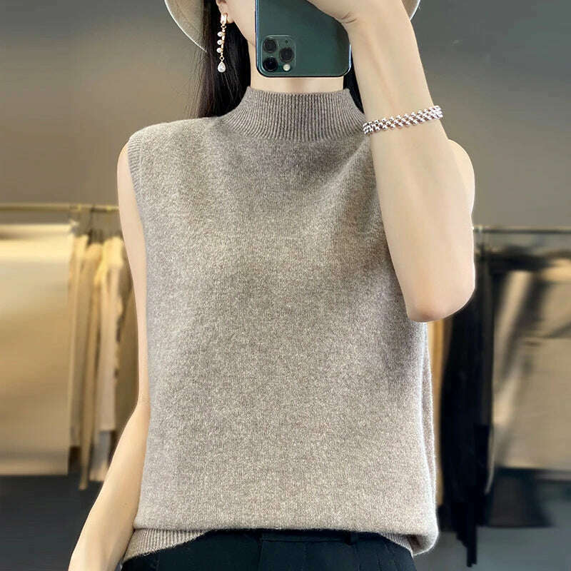 2024 Women's Cashmere Sleeveless Top – 100% Merino Wool, Office Chic - D&M Boutique