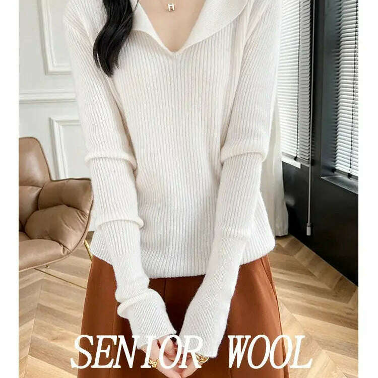 European Cargo Wool Sweater: Slim Knit, V-Lapel, Autumn/Winter Top - D&M Boutique