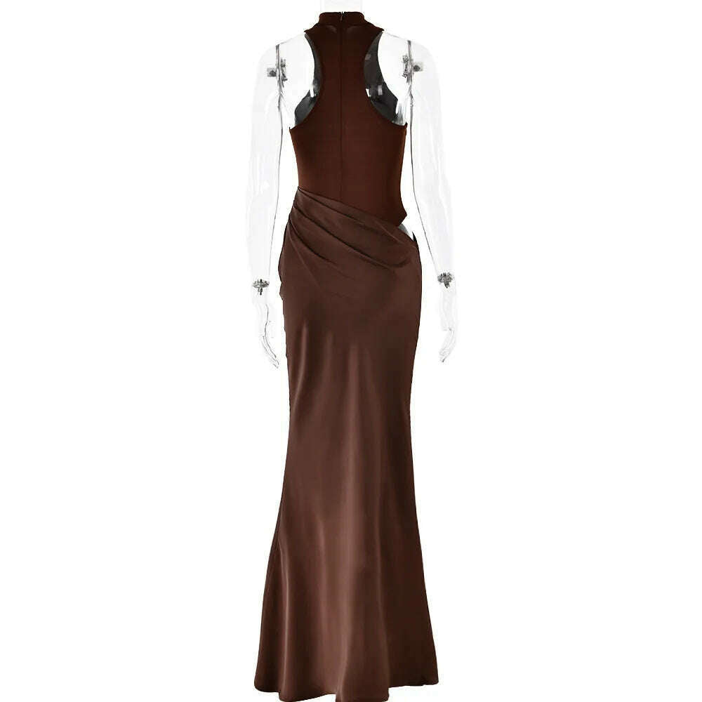 JULISSA MO Satin Hollow Out High-Waist Maxi Dress