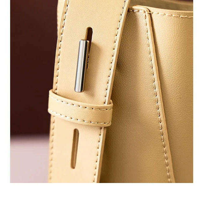 Minimalist Brown Leather Bucket Bag - Sleek and Structured