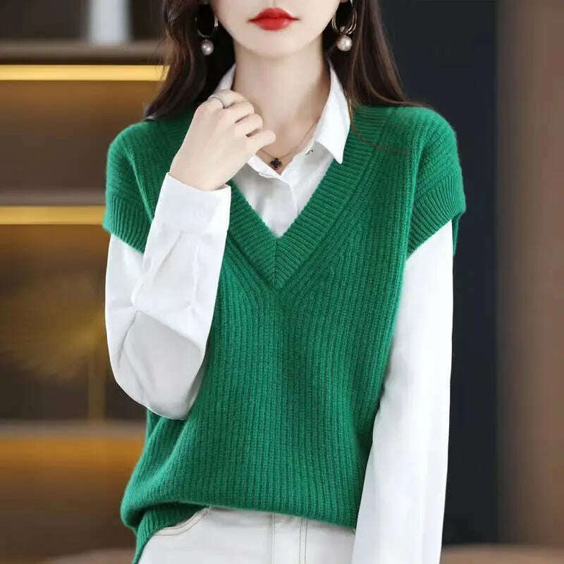 Knitted Vest Jacket – V-Neck, Sleeveless, Wool Blended Top