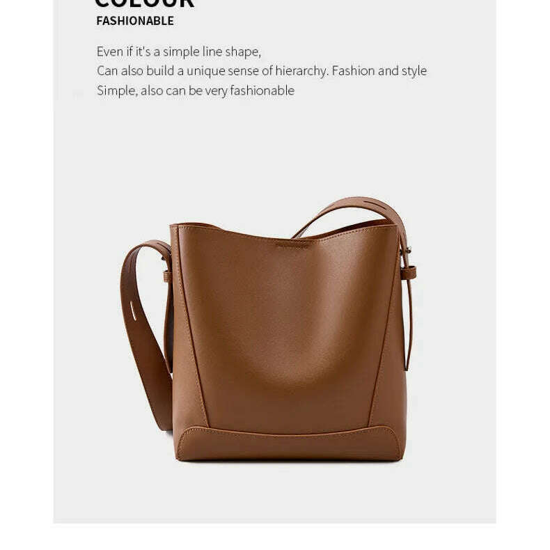 Minimalist Brown Leather Bucket Bag - Sleek and Structured