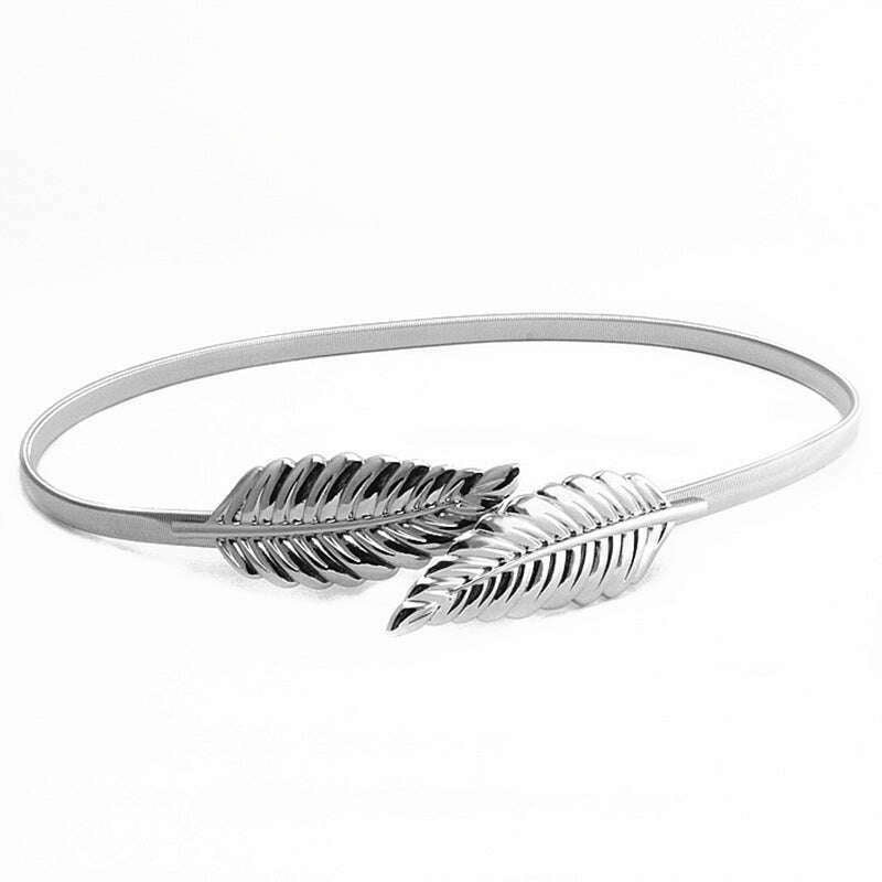 Gold & Silver Leaf Metal Women's Belt – Elastic Waist Seal