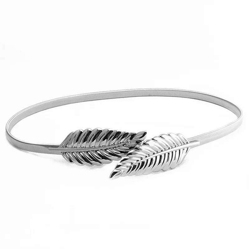 Gold & Silver Leaf Metal Women's Belt – Elastic Waist Seal