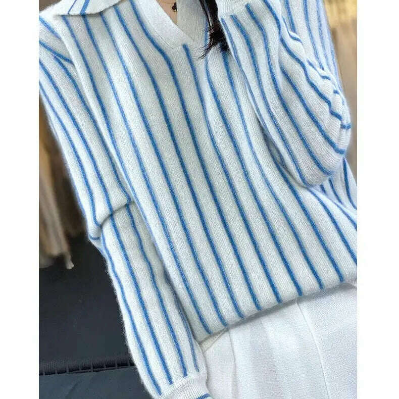 Merino Wool Sweater: Striped, Polo Neck, Autumn/Winter - D&M Boutique