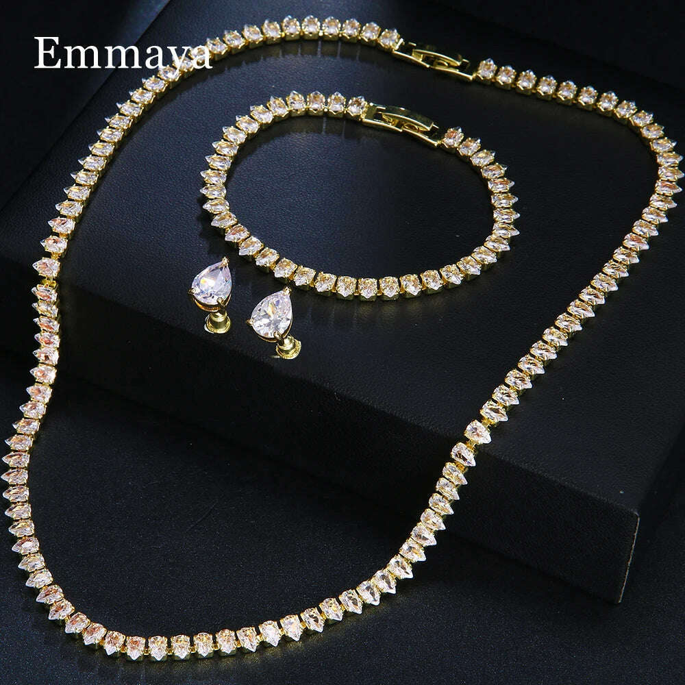 Emmaya Zircons Gorgeous Cubic Zirconia White Gold Color Round Wedding Bridal Necklace Earrings Party Jewelry Set for Brides