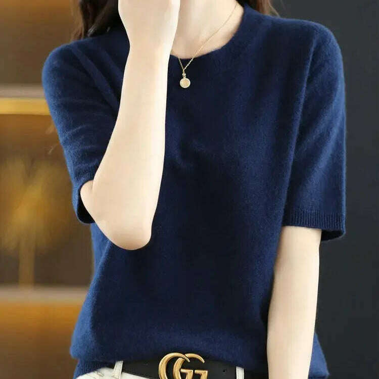 New Short-Sleeved Knit T-Shirt Women O-Neck Pullover Top - D&M Boutique