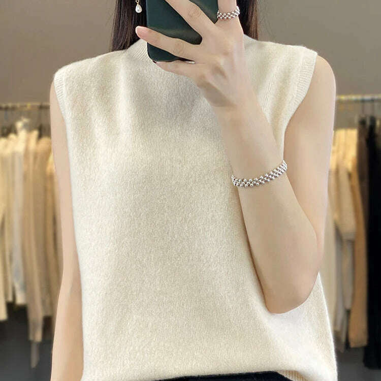 2024 Women's Cashmere Sleeveless Top – 100% Merino Wool, Office Chic - D&M Boutique