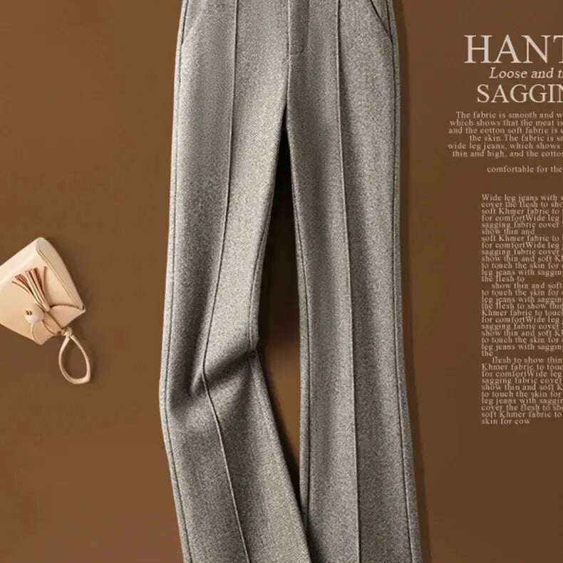 Herringbone Wool Flare Pants – Warm, Elastic Waist, Black - D&M Boutique